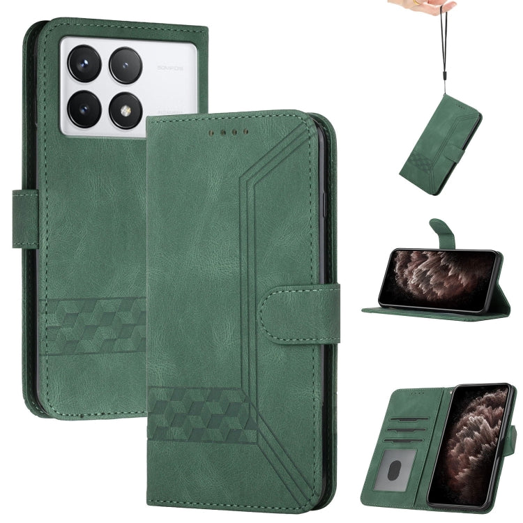 For Xiaomi Redmi K70 Cubic Skin Feel Flip Leather Phone Case(Green) - K70 Cases by buy2fix | Online Shopping UK | buy2fix