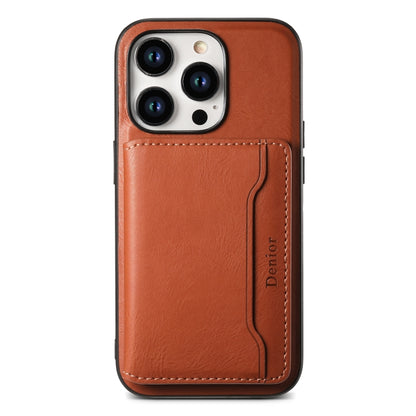 For iPhone 15 Denior Cowhide Texture Leather MagSafe Detachable Wallet Phone Case(Brown) - iPhone 15 Cases by Denior | Online Shopping UK | buy2fix