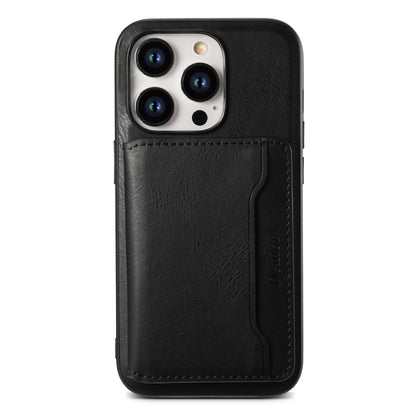 For iPhone 14 Pro Denior Cowhide Texture Leather MagSafe Detachable Wallet Phone Case(Black) - iPhone 14 Pro Cases by Denior | Online Shopping UK | buy2fix