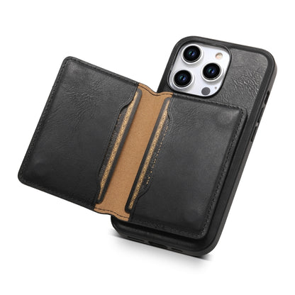 For iPhone 12 Pro Denior Cowhide Texture Leather MagSafe Detachable Wallet Phone Case(Black) - iPhone 12 / 12 Pro Cases by Denior | Online Shopping UK | buy2fix