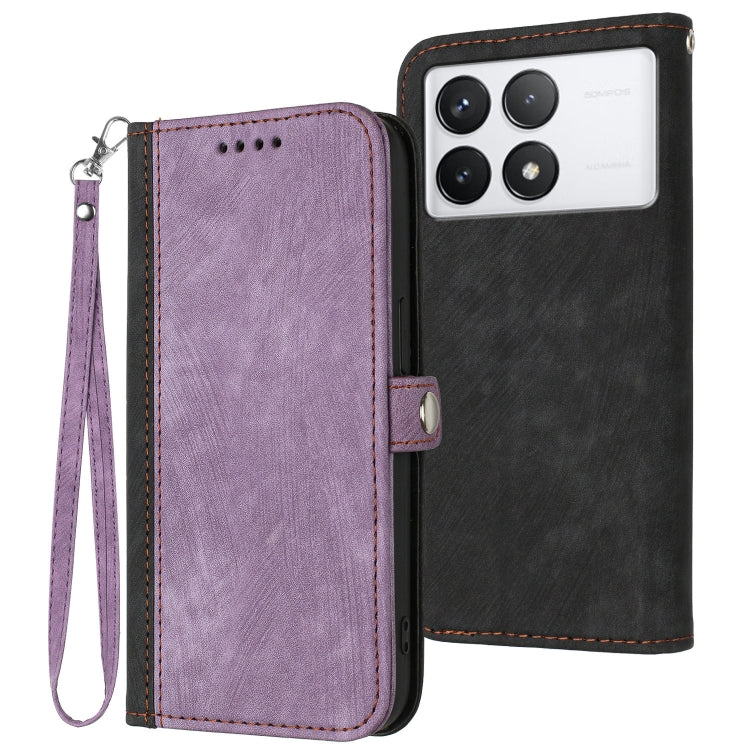 For Xiaomi Redmi K70 Side Buckle Double Fold Hand Strap Leather Phone Case(Purple) - K70 Cases by buy2fix | Online Shopping UK | buy2fix