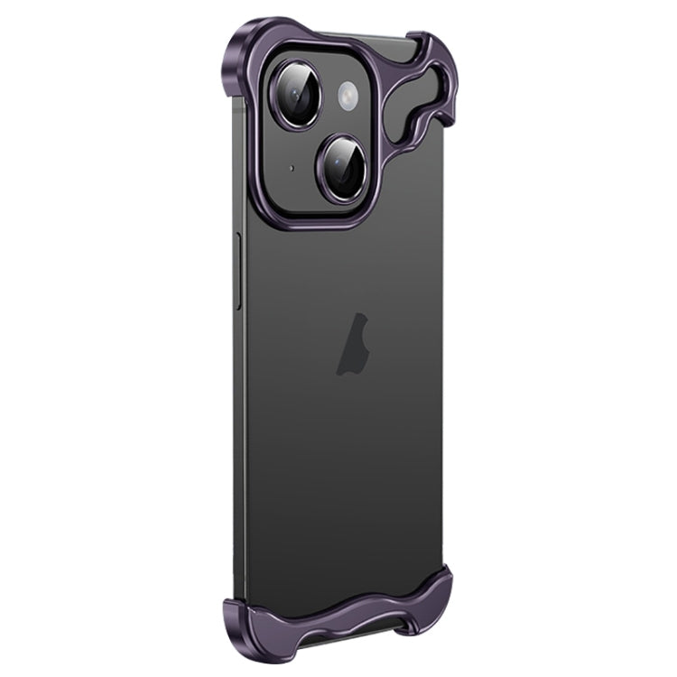 For iPhone 15 Plus Frameless Metal Corner Pad Phone Case with Lens Film(Purple) - iPhone 15 Plus Cases by buy2fix | Online Shopping UK | buy2fix