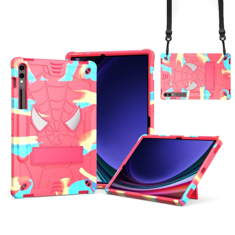 For Samsung Galaxy Tab S9 FE+ / S9+ Fold-Holder Spider Silicone Hybrid PC Tablet Case(Camouflage Rose Red) - Galaxy Tab S9+ Cases by buy2fix | Online Shopping UK | buy2fix