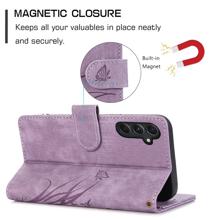 For Samsung Galaxy S24+ / S25+ 5G Orchid Butterfly Embossed Leather Phone Case(Purple) - Galaxy S24+ 5G Cases by buy2fix | Online Shopping UK | buy2fix