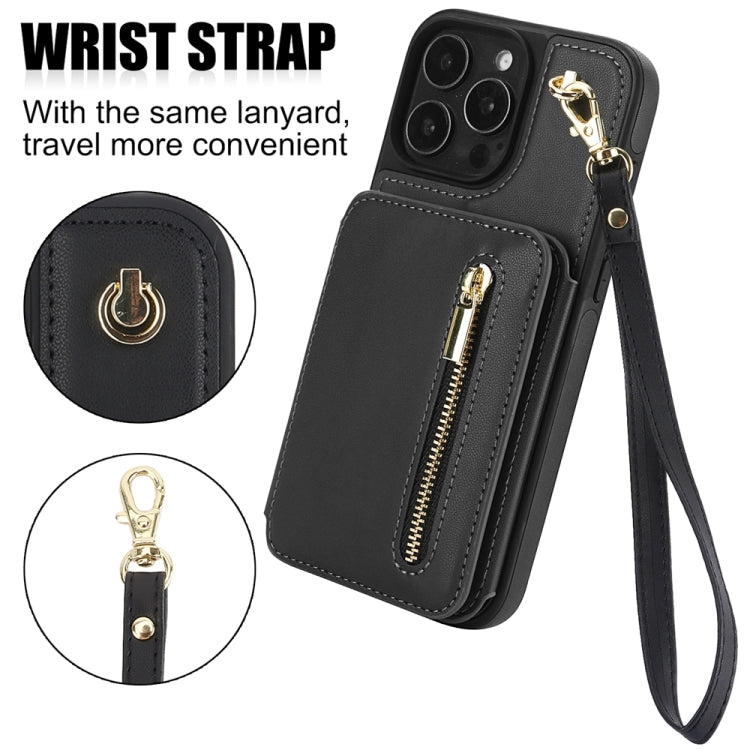 For iPhone 16 Pro Max YM006 Skin Feel Zipper Card Bag Phone Case with Dual Lanyard(Black) - iPhone 16 Pro Max Cases by buy2fix | Online Shopping UK | buy2fix