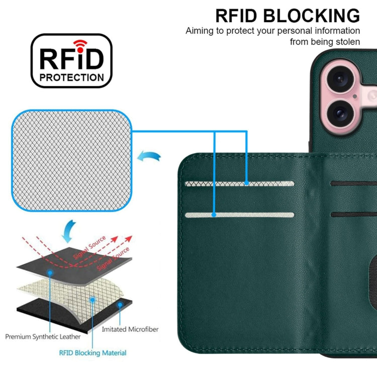 For iPhone 16 Rhombic Texture Card Bag RFID Phone Case with Long Lanyard(Green) - iPhone 16 Cases by buy2fix | Online Shopping UK | buy2fix