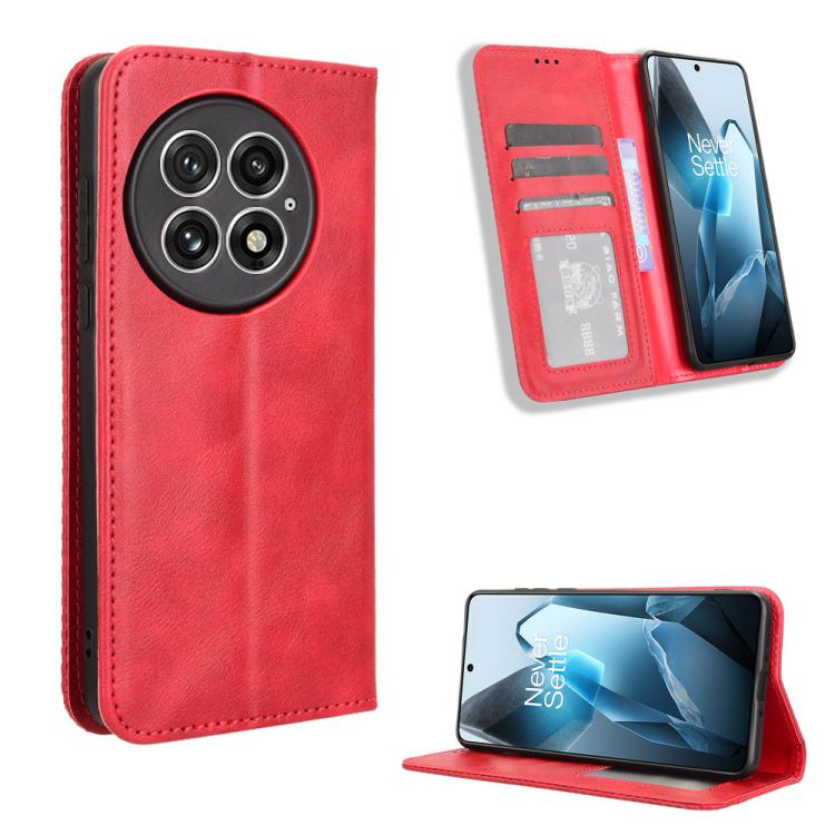 For OnePlus 13 5G Magnetic Buckle Retro Texture Leather Phone Case(Red) - OnePlus Cases by buy2fix | Online Shopping UK | buy2fix