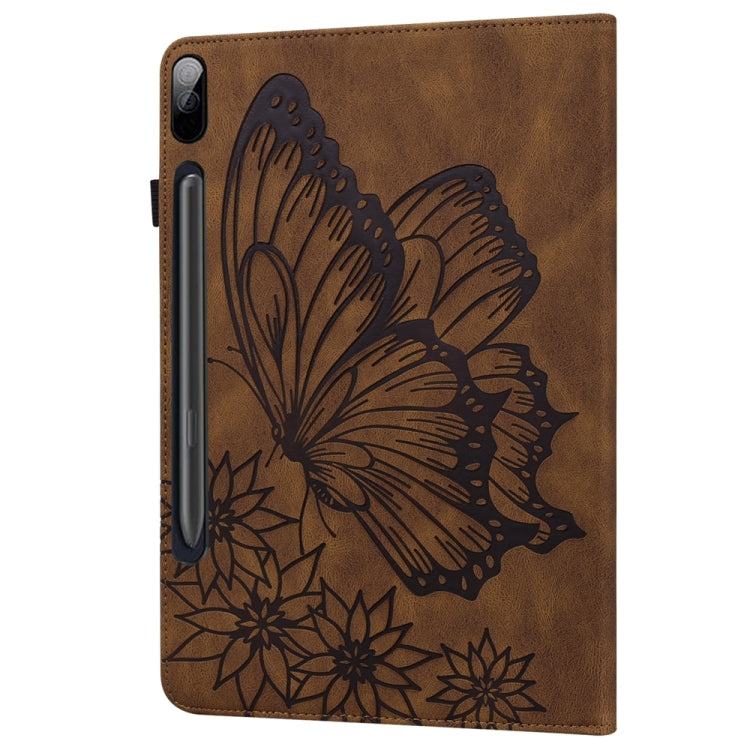 For Samsung Galaxy Tab S9 FE+ / S9+ / S8+ Big Butterfly Embossed Leather Tablet Case(Brown) - Galaxy Tab S9+ Cases by buy2fix | Online Shopping UK | buy2fix