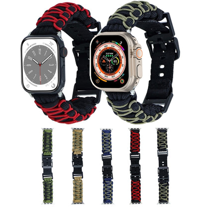 For Apple Watch Ultra 2 49mm Dual-layer Braided Paracord Buckle Watch Band(Black Red) - Watch Bands by buy2fix | Online Shopping UK | buy2fix