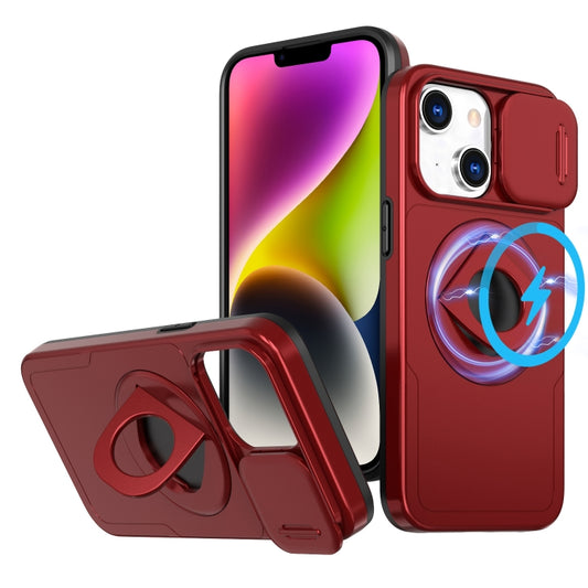 For iPhone 14 Plus Camshield MagSafe Ring Holder Armor Phone Case(Red) - iPhone 14 Plus Cases by buy2fix | Online Shopping UK | buy2fix