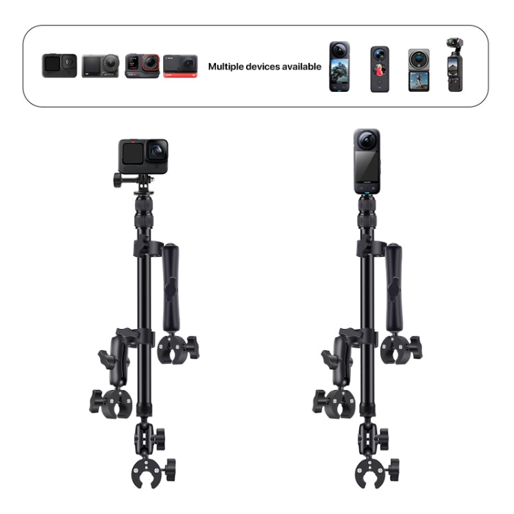 2 x Dual-heads Crab 1 x Single Heads Motorcycle Clamps Handlebar Fixed Mount 3-stage Telescopic Selfie Stick - Holder by buy2fix | Online Shopping UK | buy2fix