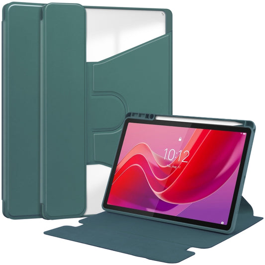 For Lenovo Tab M11/Xiaoxin Pad 11 2024 360 Rotation Transparent Smart Leather Case(Dark Green) - Lenovo by buy2fix | Online Shopping UK | buy2fix