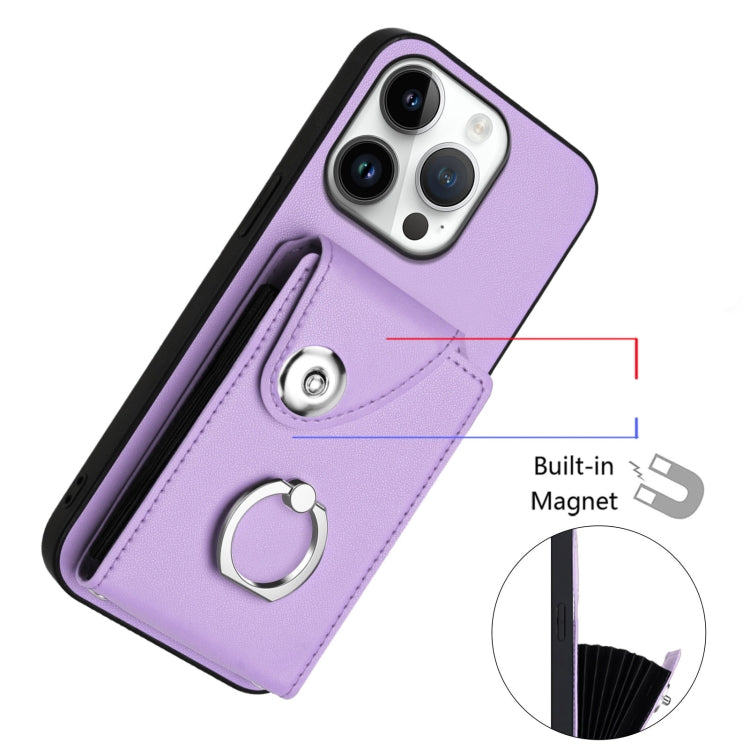 For iPhone 16 Pro Organ Card Bag Ring Holder Phone Case with Long Lanyard(Purple) - iPhone 16 Pro Cases by buy2fix | Online Shopping UK | buy2fix