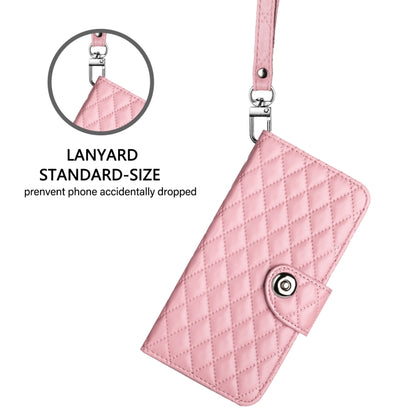 For iPhone SE 2024 Rhombic Texture Flip Leather Phone Case with Lanyard(Pink) - More iPhone Cases by buy2fix | Online Shopping UK | buy2fix