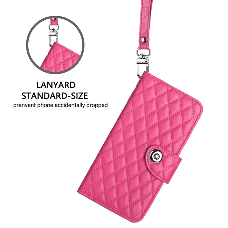 For Google Pixel 9 Pro XL Rhombic Texture Flip Leather Phone Case with Lanyard(Rose Red) - Google Cases by buy2fix | Online Shopping UK | buy2fix