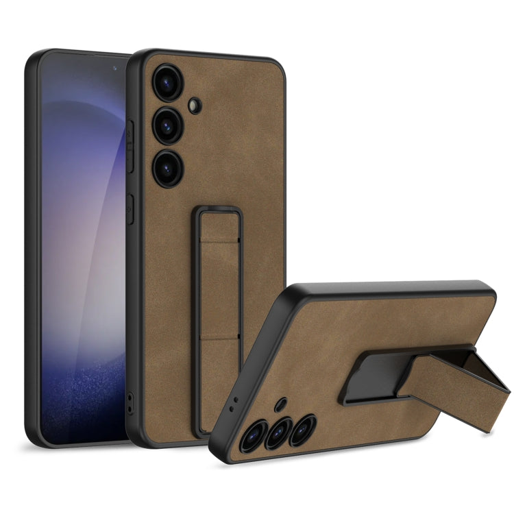 For Samsung Galaxy S24 5G GKK Skin Feel Frosted Leather Fold Holder Phone Case(Brown) - Galaxy S24 5G Cases by GKK | Online Shopping UK | buy2fix