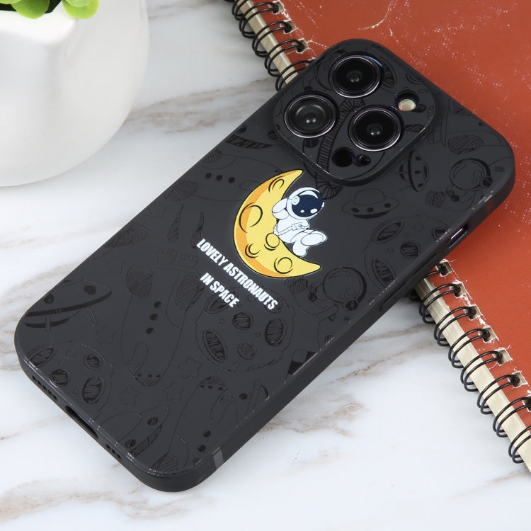 For iPhone 16 Astronaut Pattern Silicone Straight Edge Phone Case(Lovely Astronaut-Black) - iPhone 16 Cases by buy2fix | Online Shopping UK | buy2fix