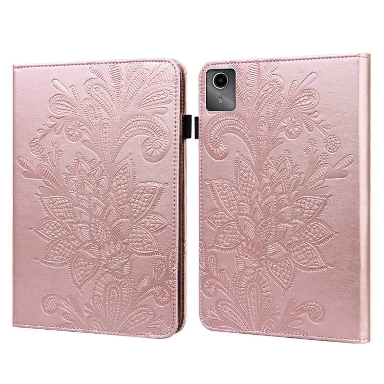 For Lenovo Tab M11 / Xiaoxin Pad 11 2024 Lace Flower Embossing Pattern Leather Tablet Case(Gold) - Lenovo by buy2fix | Online Shopping UK | buy2fix