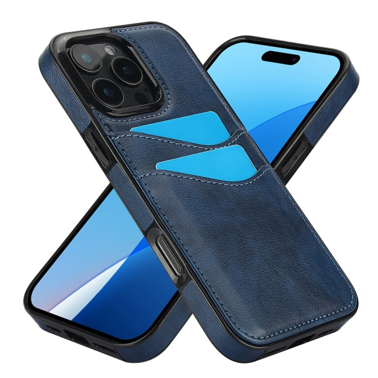 For iPhone 16 Pro Litchi Leather Skin Card Slots Phone Case(Blue) - iPhone 16 Pro Cases by buy2fix | Online Shopping UK | buy2fix