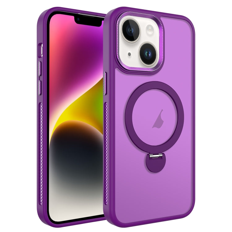 For iPhone 14 MagSafe Magnetic Holder Breathable Phone Case(Purple) - iPhone 14 Cases by buy2fix | Online Shopping UK | buy2fix