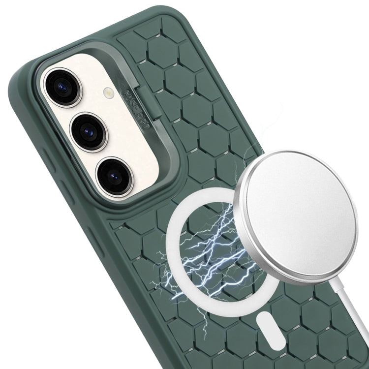 For Samsung Galaxy S24+ 5G Honeycomb Radiating Lens Holder Magsafe Phone Case(Green) - Galaxy S24+ 5G Cases by buy2fix | Online Shopping UK | buy2fix