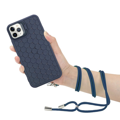 For iPhone 11 Pro Honeycomb Radiating Lens Holder Magsafe Phone Case with Lanyard(Blue) - iPhone 11 Pro Cases by buy2fix | Online Shopping UK | buy2fix