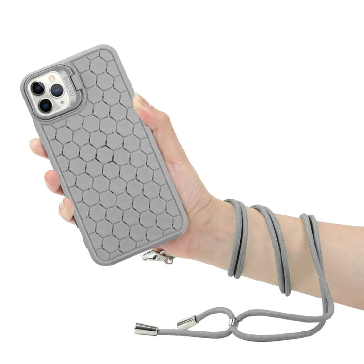 For iPhone 16 Pro Honeycomb Radiating Lens Holder Magsafe Phone Case with Lanyard(Grey) - iPhone 16 Pro Cases by buy2fix | Online Shopping UK | buy2fix