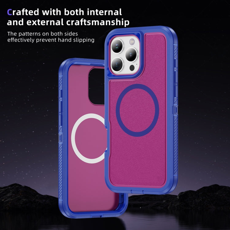 For iPhone 16 Pro Max Guard Magsafe Magnetic Ring Matte Phone Case(Blue+Rose Red) - iPhone 16 Pro Max Cases by buy2fix | Online Shopping UK | buy2fix