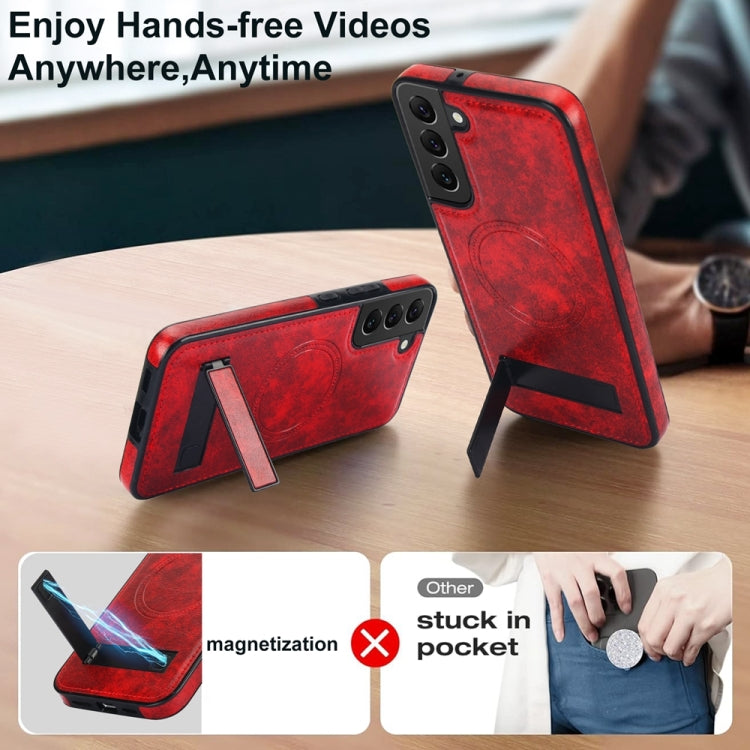 For Samsung Galaxy S22 5G Retro Leather Invisible Stand MagSafe Phone Case(Red) - Galaxy S22 5G Cases by buy2fix | Online Shopping UK | buy2fix