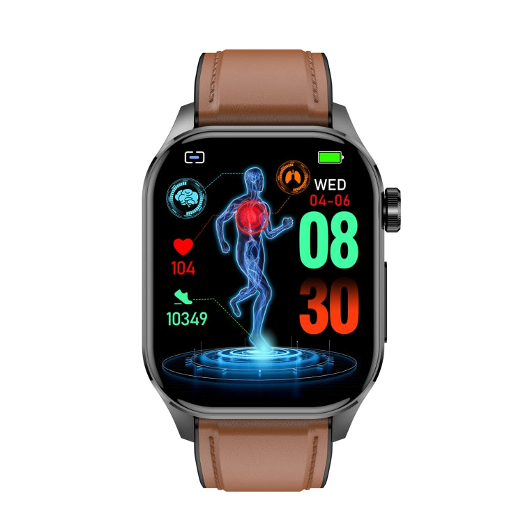 ET580 2.04 inch AMOLED Screen Sports Smart Watch Support Bluethooth Call /  ECG Function(Brown Leather Band) - Smart Watches by buy2fix | Online Shopping UK | buy2fix