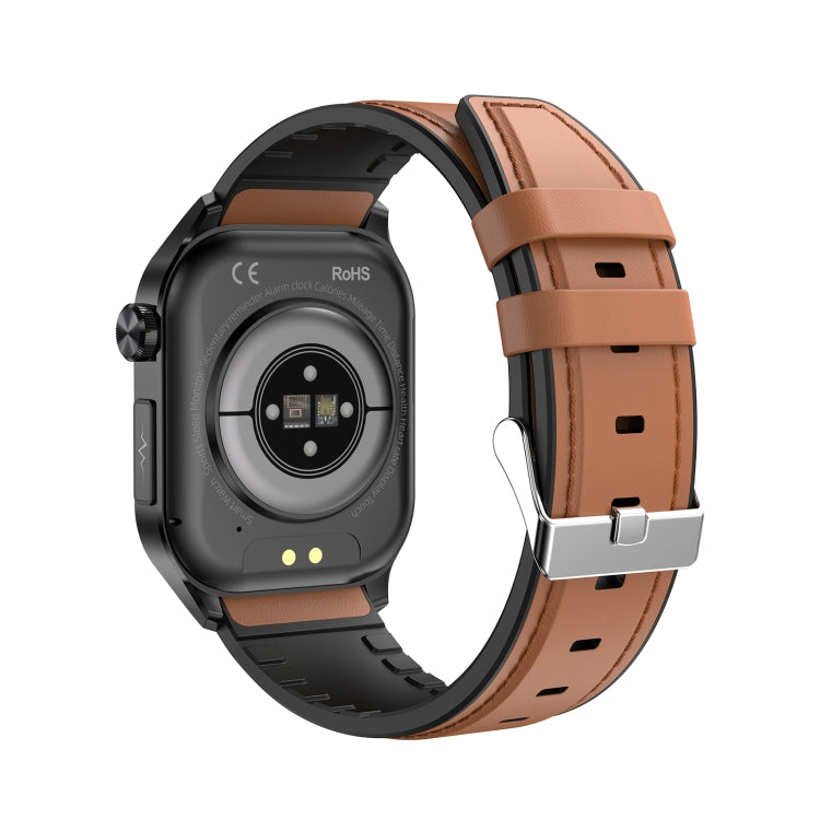 ET580 2.04 inch AMOLED Screen Sports Smart Watch Support Bluethooth Call /  ECG Function(Brown Leather Band) - Smart Watches by buy2fix | Online Shopping UK | buy2fix