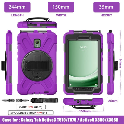 For Samsung Galaxy Tab Active5 X300 Rotary Grip Silicone Hybrid PC Tablet Case with Shoulder Strap(Purple) - Other Galaxy Tab PC by buy2fix | Online Shopping UK | buy2fix