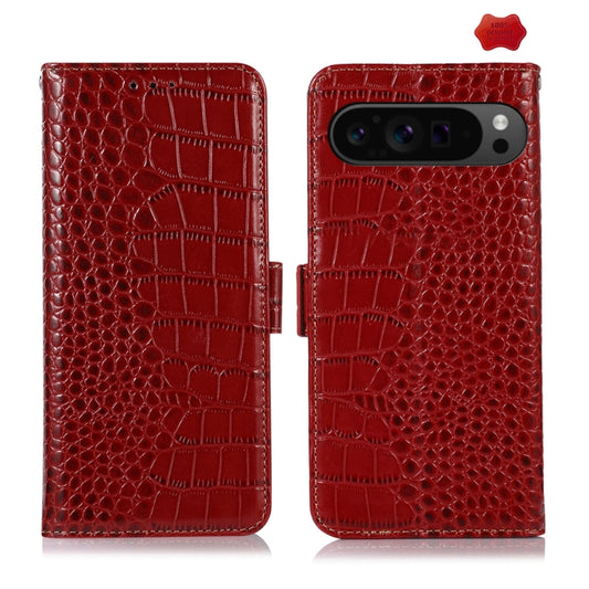 For Google Pixel 9 Pro Crocodile Top Layer Cowhide Leather Phone Case(Red) - Google Cases by buy2fix | Online Shopping UK | buy2fix