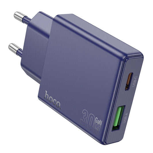 hoco N45 Biscuit PD30W Type-C + QC3.0 USB Charger, EU Plug(Blue) - USB Charger by hoco | Online Shopping UK | buy2fix