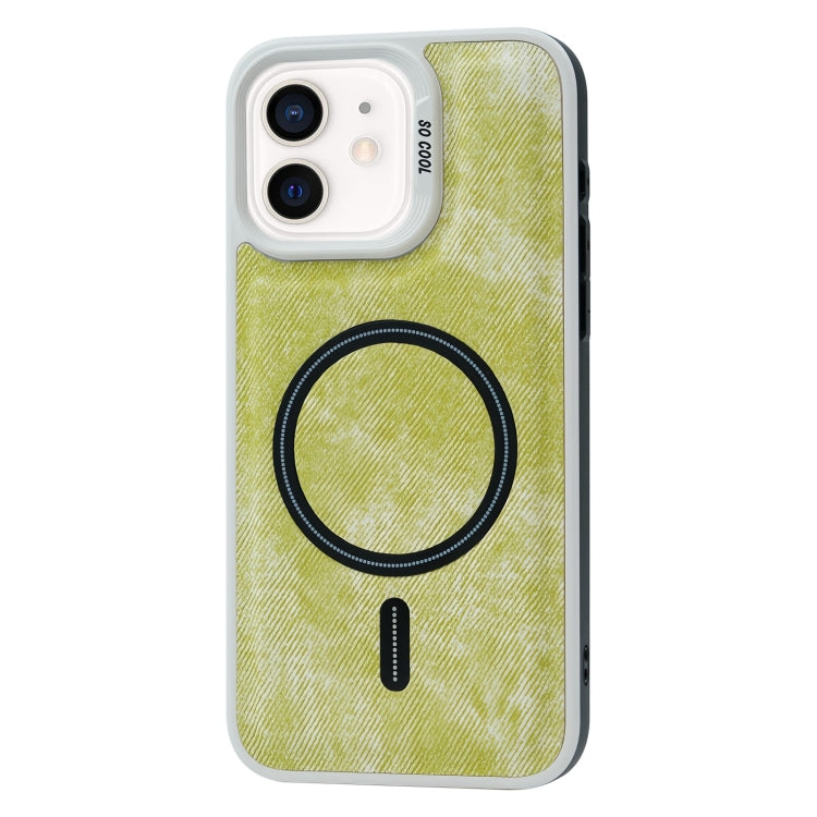 For iPhone 12 Contrast Color Denim MagSafe Magnetic Phone Case(Yellow Green) - iPhone 12 / 12 Pro Cases by buy2fix | Online Shopping UK | buy2fix