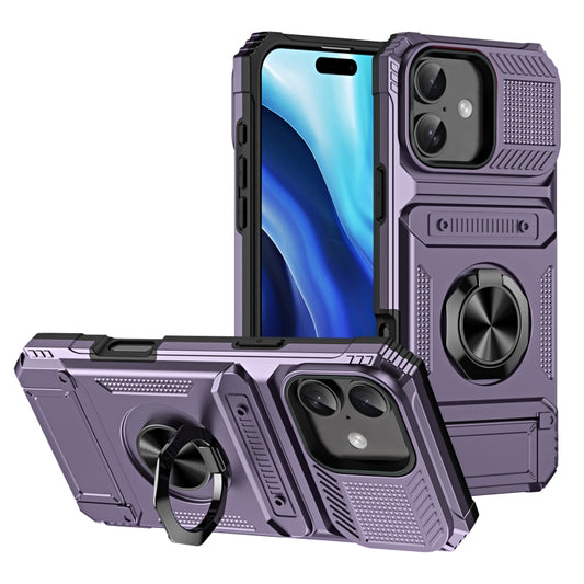 For iPhone 16 Plus TPU+PC Shockproof Card Phone Case with Metal Ring Holder(Purple) - iPhone 16 Plus Cases by buy2fix | Online Shopping UK | buy2fix