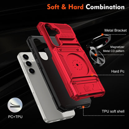 For Samsung Galaxy S24 5G TPU+PC Shockproof Card Phone Case with Metal Ring Holder(Red) - Galaxy S24 5G Cases by buy2fix | Online Shopping UK | buy2fix