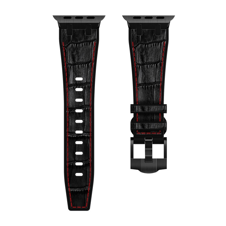 For Apple Watch SE 2023 44mm Crocodile Texture Liquid Silicone Watch Band(Black Red Black) - Watch Bands by buy2fix | Online Shopping UK | buy2fix