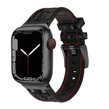 For Apple Watch SE 2023 40mm Crocodile Texture Liquid Silicone Watch Band(Black Red Black) - Watch Bands by buy2fix | Online Shopping UK | buy2fix