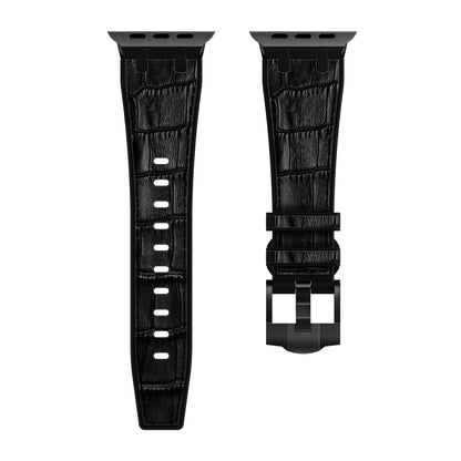 For Apple Watch Series 6 44mm Crocodile Texture Liquid Silicone Watch Band(Black Black) - Watch Bands by buy2fix | Online Shopping UK | buy2fix