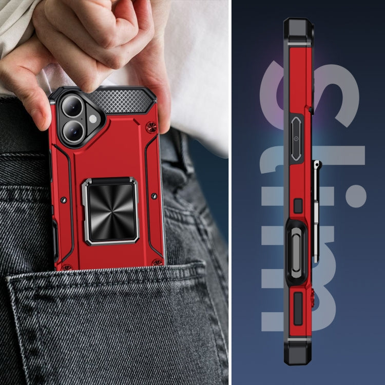 For iPhone 16 Plus Shockproof Metal Holder Phone Case(Red) - iPhone 16 Plus Cases by buy2fix | Online Shopping UK | buy2fix