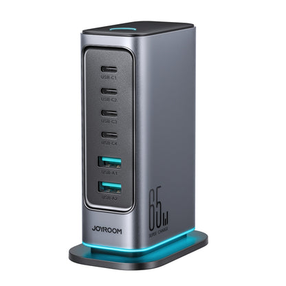 JOYROOM JR-TCM02 6 in 1 65W GaN 4 USB-C & 2 USB-A Multi-port Charger, Power Plug:UK Plug(Dark Gray) - Multifunction Charger by JOYROOM | Online Shopping UK | buy2fix