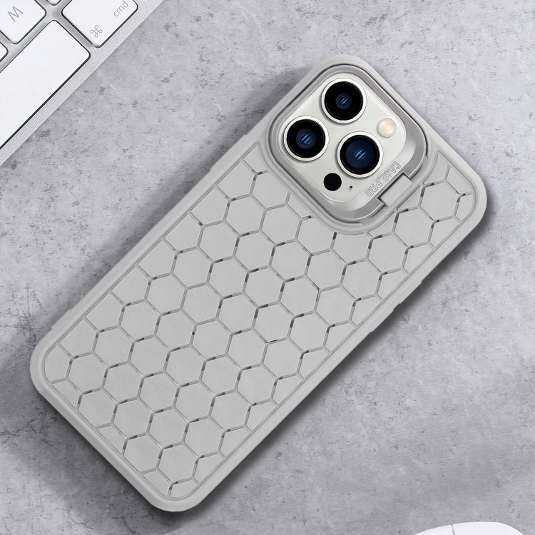 For iPhone 16 Pro Honeycomb Radiating Holder TPU Phone Case with Lanyard(Grey) - iPhone 16 Pro Cases by buy2fix | Online Shopping UK | buy2fix