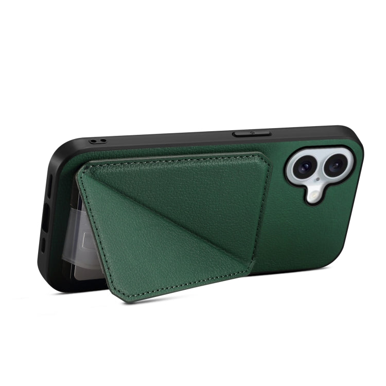 For iPhone 16 Plus D04 Calf Texture Dual Card Slot Holder Phone Case(Green) - iPhone 16 Plus Cases by buy2fix | Online Shopping UK | buy2fix