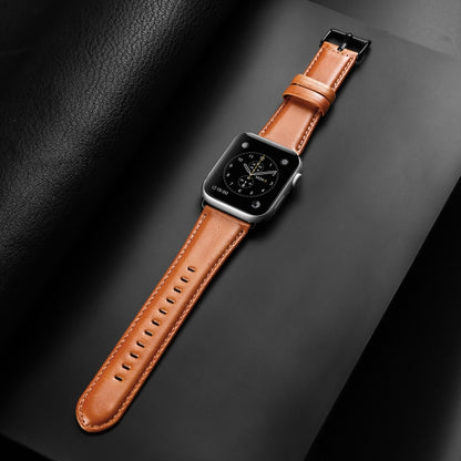 For Apple Watch Series 7 45mm DUX DUCIS Business Genuine Leather Watch Strap(Khaki) - Watch Bands by DUX DUCIS | Online Shopping UK | buy2fix