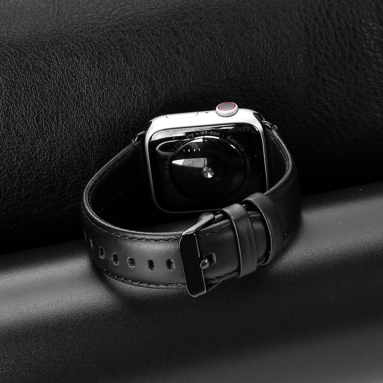 For Apple Watch SE 44mm DUX DUCIS Business Genuine Leather Watch Strap(Black) - Watch Bands by DUX DUCIS | Online Shopping UK | buy2fix