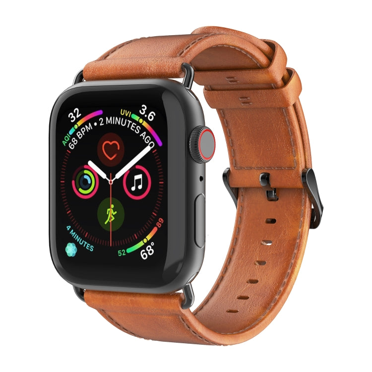 For Apple Watch Series 6 44mm DUX DUCIS Business Genuine Leather Watch Strap(Khaki) - Watch Bands by DUX DUCIS | Online Shopping UK | buy2fix