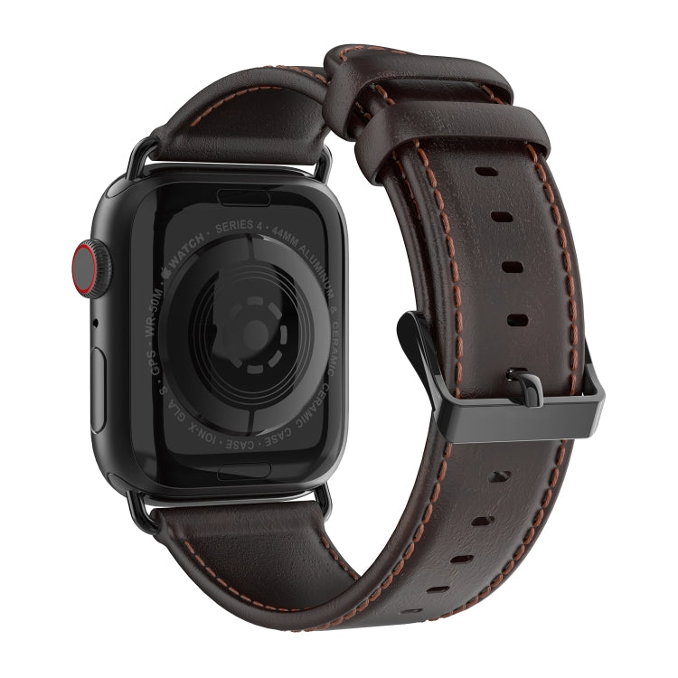 For Apple Watch Series 5 44mm DUX DUCIS Business Genuine Leather Watch Strap(Coffee) - Watch Bands by DUX DUCIS | Online Shopping UK | buy2fix