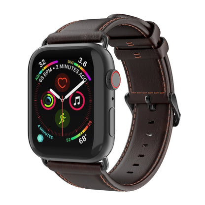 For Apple Watch Series 4 44mm DUX DUCIS Business Genuine Leather Watch Strap(Coffee) - Watch Bands by DUX DUCIS | Online Shopping UK | buy2fix