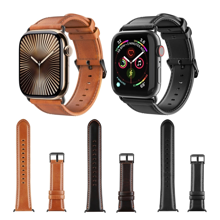 For Apple Watch Series 10 42mm DUX DUCIS Business Genuine Leather Watch Strap(Coffee) - Watch Bands by DUX DUCIS | Online Shopping UK | buy2fix